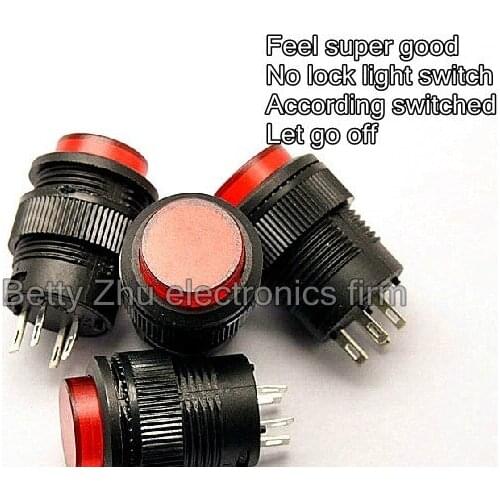 50PCS/LOT Light no lock / reset button switch from / R16-503BD red round 16MM 3A/250V