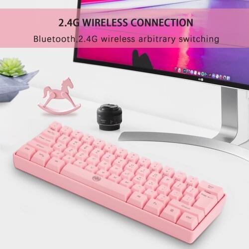 61-Key Bluetooth dual-mode 2.4G wireless pink keyboard RGB backlit tablet phone keypad mouse