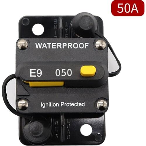 Surface-Mount Circuit Breakers 50A Waterproof Circuit Breaker Fuse Holder with Manual Reset Toggle Switch 12V- 72V DC