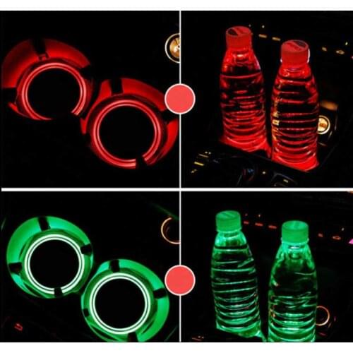 2Pcs Car Led Cup Holder Water Bottom Mat RGB Light Decor Cover Luminous Trim Lamp Pad Universal Ornament Coaster Accessories