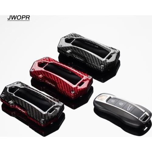 Car Carbon Fiber Key Protective Case for Porsche New Panamere Palamela Key Case Keychain Decoration Accessories