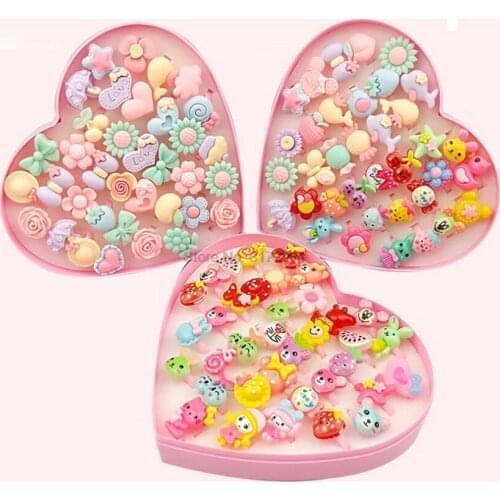 DHL 50set 36/24/12pcs Cartoon Rings Toys for Girls Pretend Play Game Colorful Kids Beauty Fashion Birthday Party Gift Kawaii