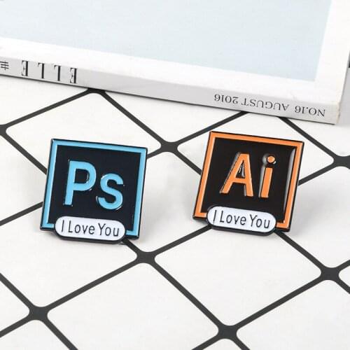 Creative PS AI Enamel Pins I Love You Photoshop Illustrator Badges Custom Pastel Brooches Denim Shirt Lapel Pin Women Jewelry