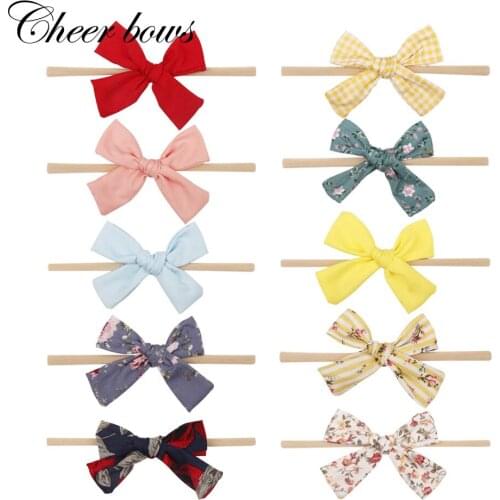 Headwear Nylon Headbands for Girls Elastic Hair Bands Striped Plaid Flower Print Fabric Knot Bows Kids Hair Accessories
