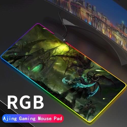 World of Warcraft Gaming Mouse Pad Gamer RGB Backlit WOW Mause Large Anime Mousepad XXL For Desk Keyboard LED Mat 7 colour