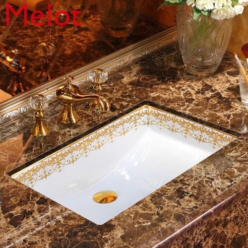 European-style ceramic square gold washbasin embedded sink under the table basin wash basin