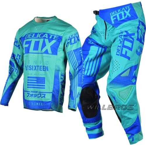 Moto Gear Set Delicate Fox 360 Flight Jersey Pants MX Dirt Bike Mountain Bicycle Offroad Kits Motocross Green Suit Mens