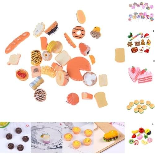 Hot Sale!Dollhouse Toy Fruit Food Cake Candy Fruit Hamburg Biscuit Donuts Miniature For Dolls Accessories Kitchen Play Toys