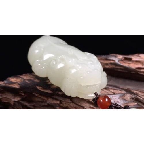 Natural hetian white jade handcarved brave troops pendant simple retro pendant temperament jewellery fashion for women men