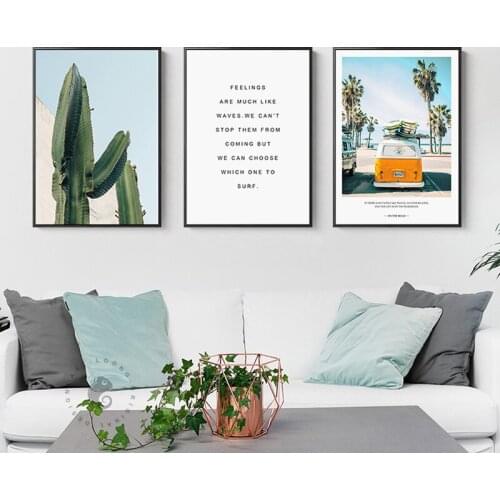 American Style Beach Bus Summer Journey Cactus Pineapple Canvas painting Posters And Prints For Living Room Bedroom Home Decor