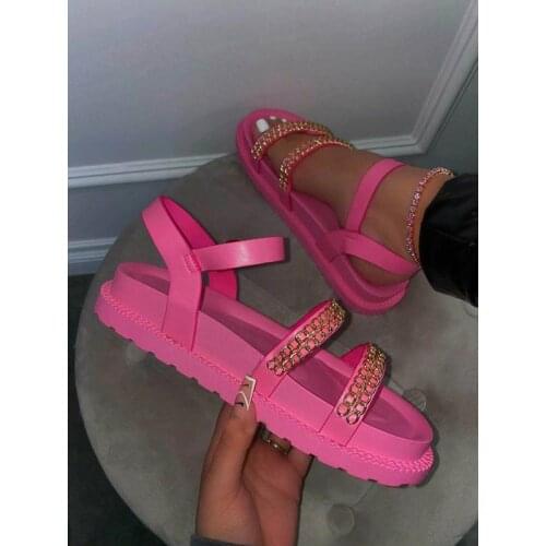 Summer Womens Shoes Open Toe Sandals Solid Color Chain Womens Shoes Outdoor Leisure Beach Shoes Plus Size 43