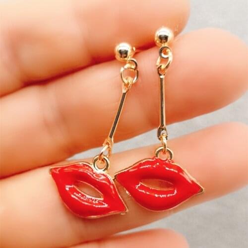 Hot new product elegant sexy red lips long tassel earrings womens enamel red lips earrings fashion jewelry for women girls