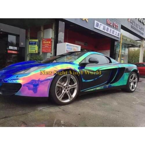 Best Quality Blue Rainbow Chrome Vinyl Film Foil Rainbow Vinyl Wrap Sheet Bubble Free For Car Wrapping