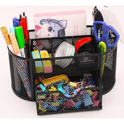 Metal Desk Organizer Combination Pencil Pen Badge Holder Drawer Storage Stationery Ruler Office School Supplies Large Capacity
