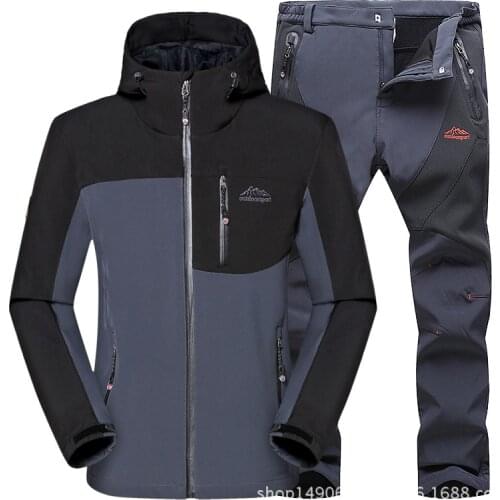 Men Winter Waterproof Fishing Outdoor Jacket Suit Hiking Pant Camping Climbing Trekking Skiing Trousers Fleece Softshell Jackets