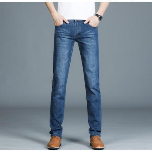 Male Classic Style 2020 New Mens Slim Stretch Jeans Fashion Casual Cotton Gray Blue Black Denim Trousers Homme Brand Pants