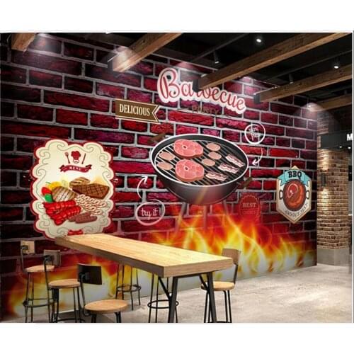 Custom mural 3d photo wallpaper Barbecue flame brick wall restaurant tooling home decor living room wallpaper for wall 3 d