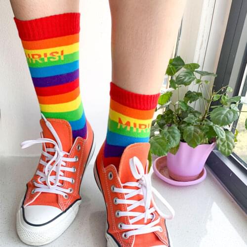Rainbow Color Striped Toe Socks Women Long Tube Five Finger Socks Japanese Style Trend Street Combed Cotton Colorful Toes Socks