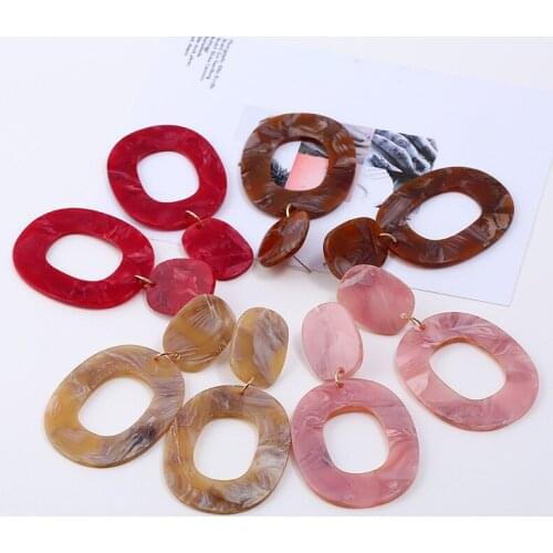 New Arrival Ornament Earrings 5 pairs/Lot Hollow Out Oval Colorful Acrylic Resin Acid Charms Decorated Fashion Stud Earrings