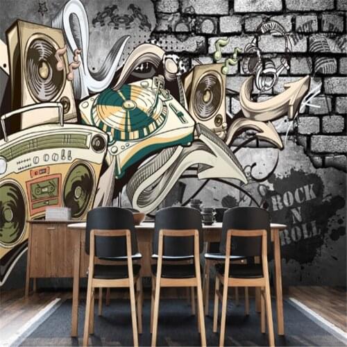 Custom European Retro Nostalgic Hip Hop Graffiti Bar Wallpapers Industrial Decor KTV Background Wall Paper Mural Papel De Parede