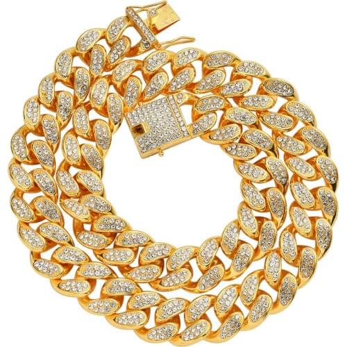 New Fashion Charm Iced Out 20MM Crystal Necklace Mens Iced Out Miami Cuban Chian Necklace Hip Hop Jewelry Party Gift