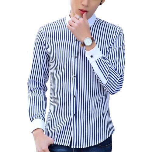 Autumn Striped Shirt mens Business Casual men Shirt Size S-3XL Slim Fit Mens Long Sleeve Shirts