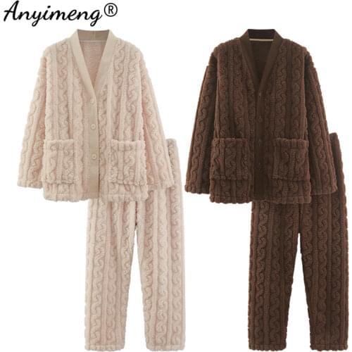 Couple Winter Warm Pajamas Set Fashion Casual Korean Minimalist Style Young Man and Woman Thick Pijama Sets Trendy Sleepwear