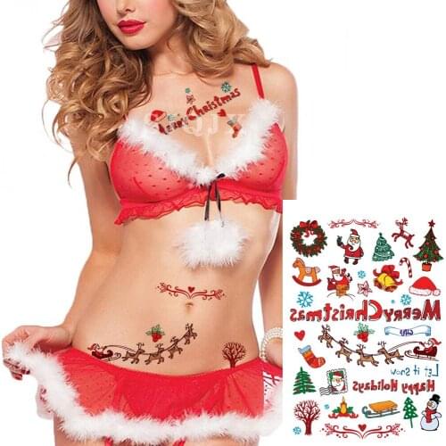 Christmas Cartoon Children Temporary Tattoo Sticker Snowman Elk Tree Child Women Fake Tattoos Kids Hands Arm Face Body Art Tatoo