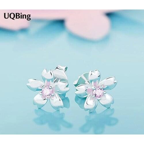 New Style Silver Color Crystal Cherry Blossoms Stud Earrings Jewelry Pendientes Brincos Fashion Jewelry Drop Shipping