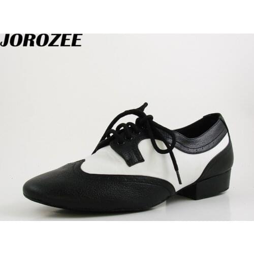 JOROZEE Modern Latin Dance Shoes Men Real Leather Squre Wedding Party Ballroom Dancing Shoes Low Flat Heel 2.2CM Soft Outsole