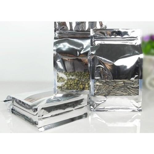 50pcs/Lot Aluminum Foil Food Packaging Bag Window Stand Up Zip Lock Pouches Zipper Kitchen Organizer Storage Bag for Nuts Tea