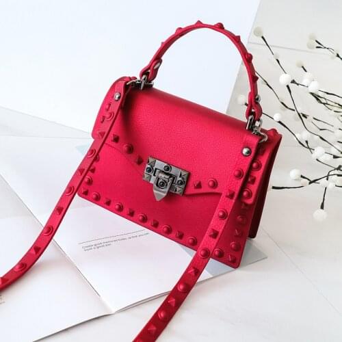 Womens bag 2021 shoulder bag PU leather solid color frosted rivet jelly bag casual women bag lock matte hand bag shoulder bag