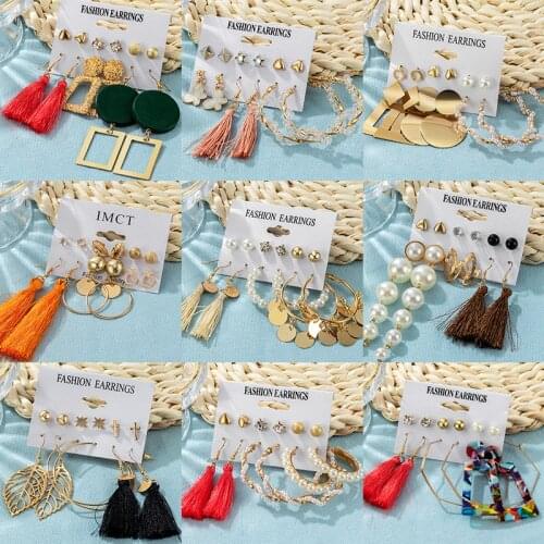 Female Fashion Simple Big Circle Tassel Multiple Combination Acrylic Earrings For Women All-Match Metal Earrings 2021 Trend Set