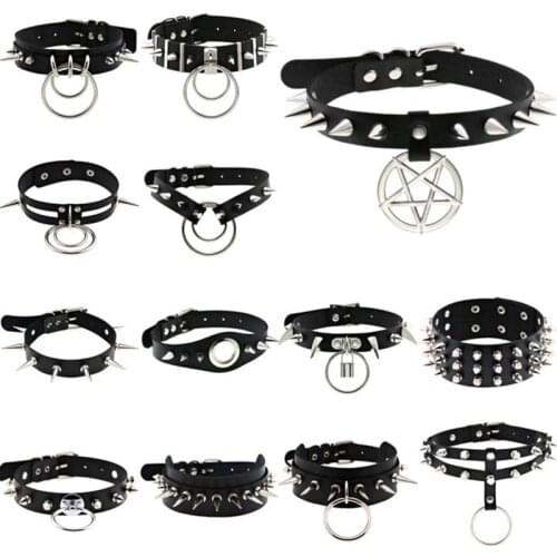 New Goth Punk Spike Rivet Choker Collar For Women Steampunk Pentagram Necklace Emo Neck Strap Cosplay Chocker Gothic Accessories