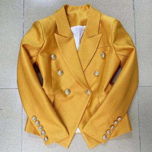 HIGH STREET Newest Fashion 2021 Designer Jacket Womens Classic Lion Buttons Double Breasted Slim Fit Pique Blazer