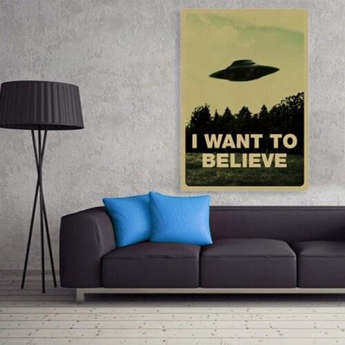 1Pcs Poster I Want To Believe Vintage Classic Movie The Poster Bar Home Decor Kraft Paper Painting Wall Sticker 51x36.5cm