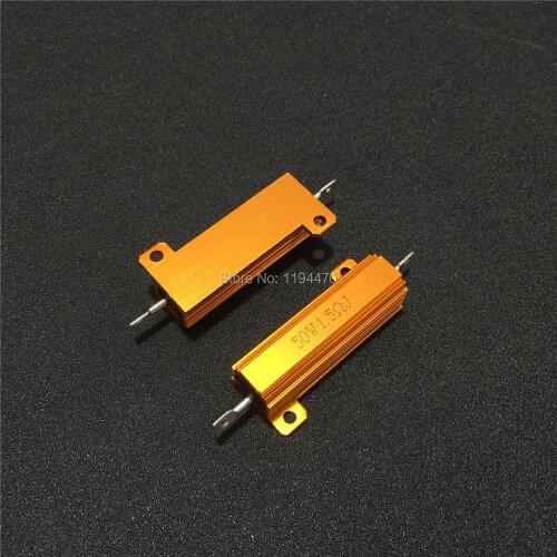 10pcs/Lot RX24 50W 0.01R to 100K Ohm Golden Metal Shell Case Power Wirewound Resistor Aluminum Housing 5% Class J