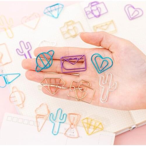 10Pcs Hollow Out Metal Bookmark Clip Diamonds Ice Cream Camera Binder Clips Notes Letter Paper Clip Bookmark Office Supplies