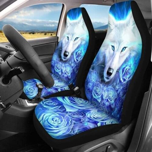 2Pcs Car Universal Rose Wolf Printed Car Seat Cover Seat Cushion Protector Cover for Car SUV
