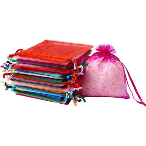 200pc 12x10cm Mixed Color Organza Bag for Wedding Christmas Gift Bags Jewelry Packaging Pouches Storage Drawstring Bags