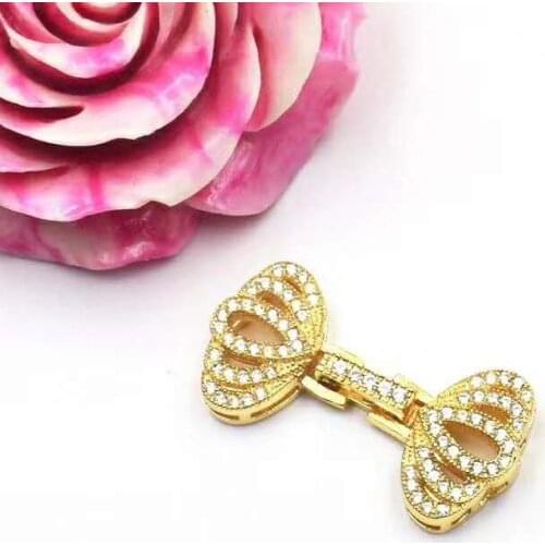 3pcs/lot 20mmX30mm Womens CZ-inlaid Pearl double-layer Bracelet Buckle, necklace buckle, sweater chain connection buckle