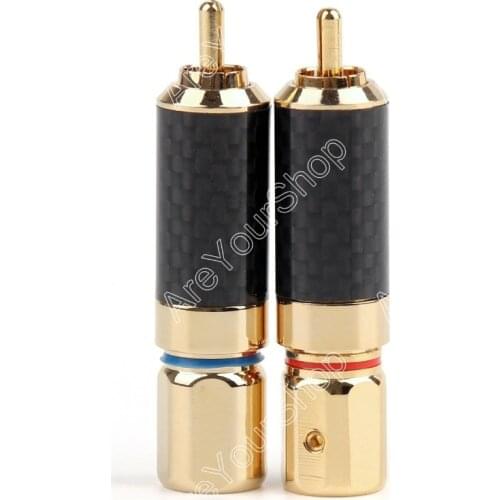 Areyourshop 2PCS Copper 24K Gold Plated Rhodium Plated RCA Connector Audiophile Jack Plug Solder DIY