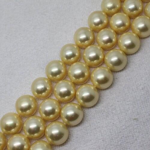 Free Shipping!Wholesales 28pcs,14mm Yellow Shell Pearl Round Loose Beads 15