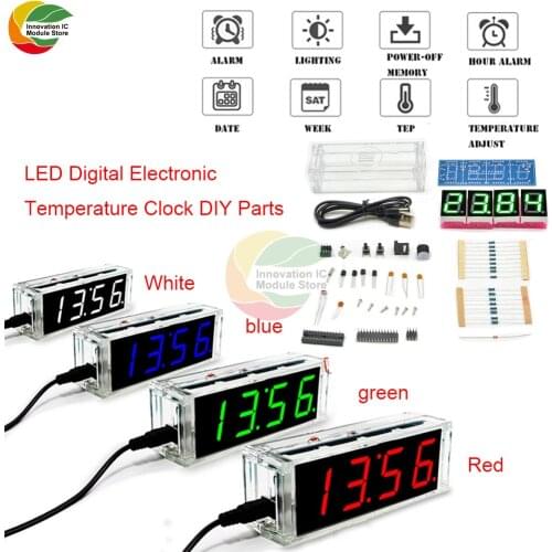 Ziqqucu Led Electronic Clock Thermometer Microcontroller Set 4-digit DIY Digital Clock With Transparent Shell DIY Electronic Kit