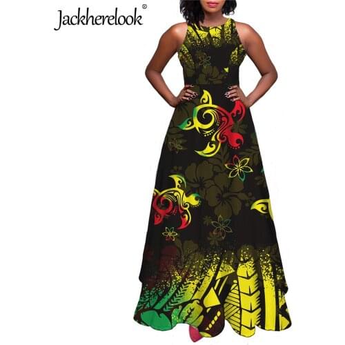 Jackherelook Gradient Maxi Long Dress for Girls Polynesian Tribal Turtle Tattoo Design Round Neck High Waist Swing Party Dresses