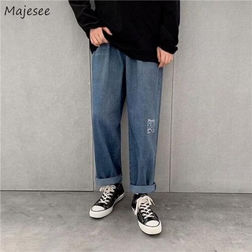 Jeans Men Print Design Fashion Chic Korean Denim All-match Harajuku Streetwear Leisure Loose High Street Elastic Waist Vintage
