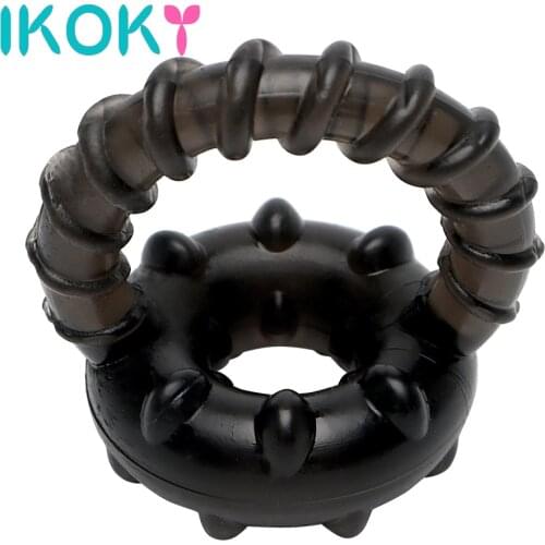 IKOKY Delay Ejaculation Erotic Toys Cock Ring Dual Penis Ring Male Erection Stretcher Enlargement Sex Toys for Men