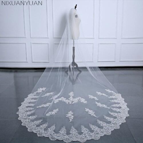 3.5 M Length 1.6 M Width Vintage Style Cathedral Bridal Veil with Comb Long Lace Appliques One Layer Wedding Dresses Veil