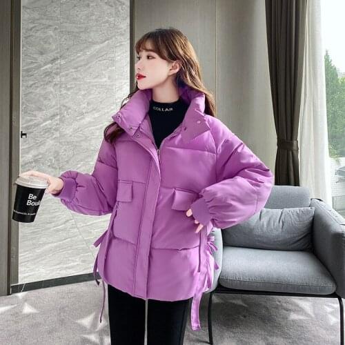 Cotton Coat Women 2021 New Korean Version Loose Ins Solid Color Stand Collar Outwear Winter Warm Short Bread Jacket Trend JD1707