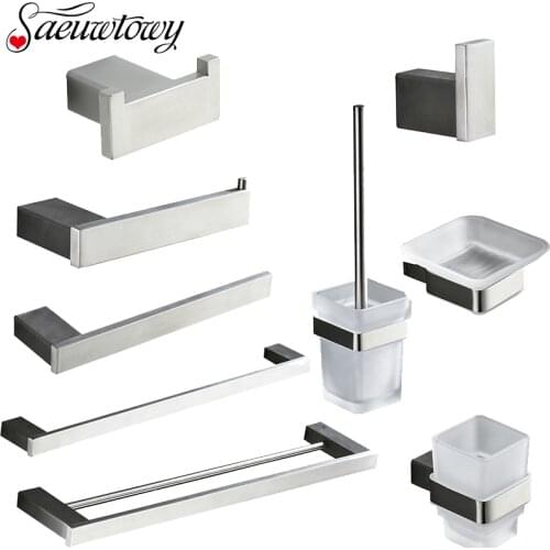 Chrome Bathroom Hardware Towel Rack, Paper Holder, Hook, Pendant, Toothbrush Cup, Toilet Brush, Four-Piece Set, Soap Tray